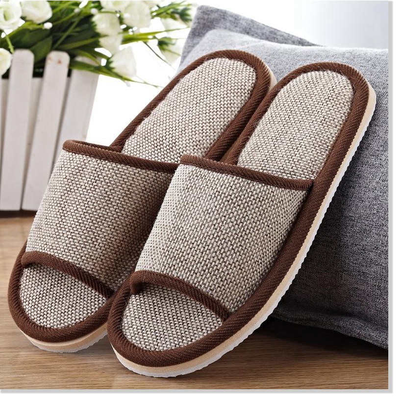 Dép Đi Trong Nhà GILA HOME Chất Liệu Vải Lanh Cao Cấp Đế Bằng Cao Su Không Bị Trơn Trượt