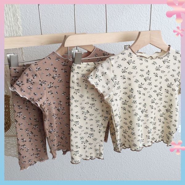 Bộ Đồ Hai Mảnh Áo Tay Ngắn Phong Cách Hàn Quốc Thời Trang Mùa Hè 2022 In Hình Hoa Nhỏ Thời Trang Dành Cho Trẻ Em