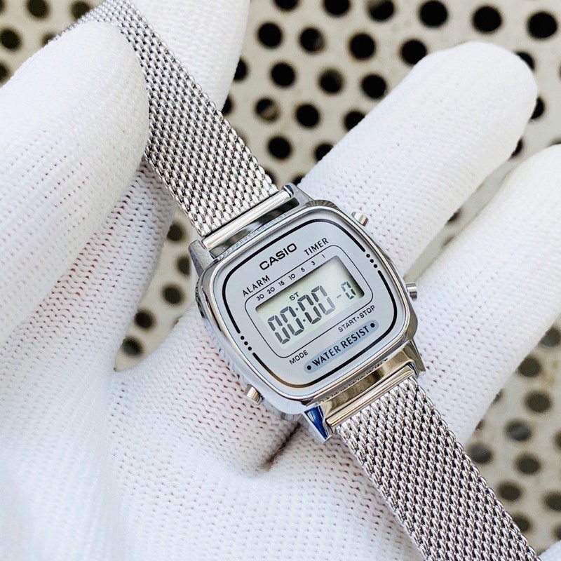 Đồng hồ Casio chính hãng A700 - LA670 dây mesh bạc, đồng hồ đôi nam nữ