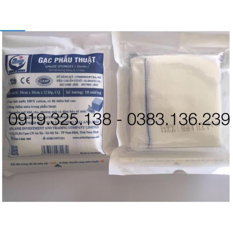 10 gói Gạc y tế phẫu thuật cản quang VT - An Lành 10cm x 10cm x 12 lớp ( 100 miếng),