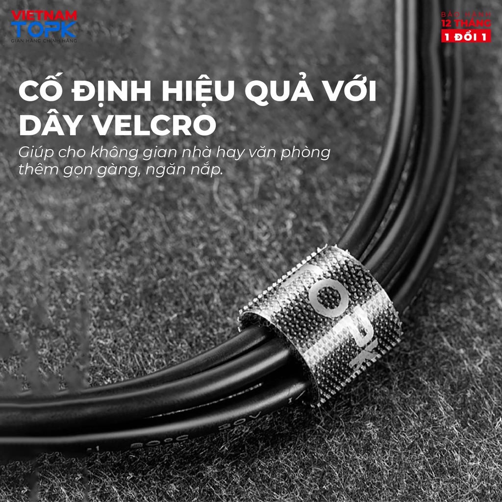 Cuộn dây quấn velcro TOPK J01 cố định dây cáp chống rối tiện lợi - Hàng Chính Hãng - Bảo Hành 12 Tháng