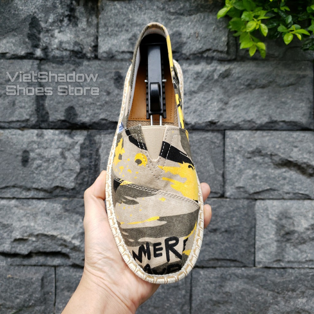 Slip on nam - Giày lười vải nam cao cấp - Vải bố họa tiết sơn loang 3 màu xám xanh, vàng và cam - Mã SP 2928 | BigBuy360 - bigbuy360.vn