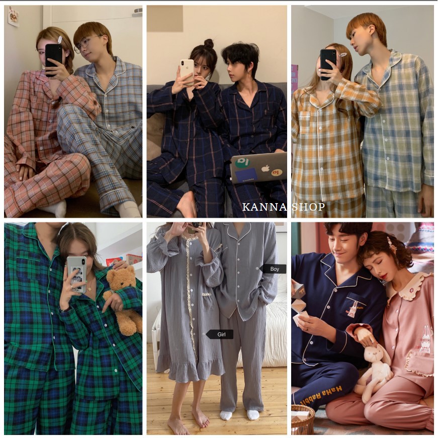 ( SẴN MẪU 4 XANH 2XL ) Bộ đồ ngủ pyjama đôi nam nữ caro AK1221