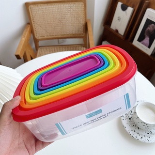 Set 7 hộp nhựa nắp đậy 7 màu đựng thực phẩm hình chữ nhật