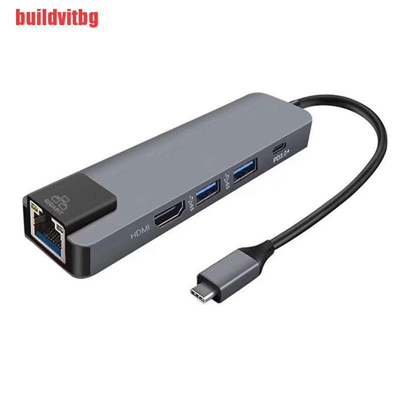 {buildvitbg}5 in 1 USB Type C Hub Hdmi 4K USB C Hub to Gigabit Ethernet Rj45 Lan Adapter GVQ