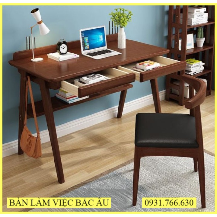 Bàn ghế làm việc bằng gỗ phong cách Bắc Âu 120 x 60cm