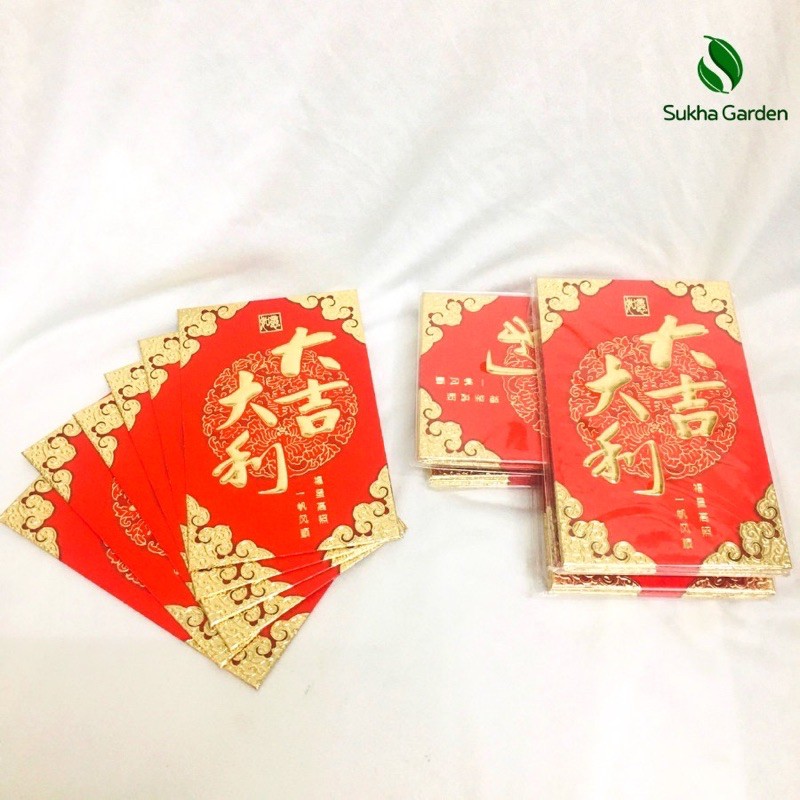 SET 6 BAO LÌ XÌ NHUNG ĐỎ - LÌ XÌ GẤM
