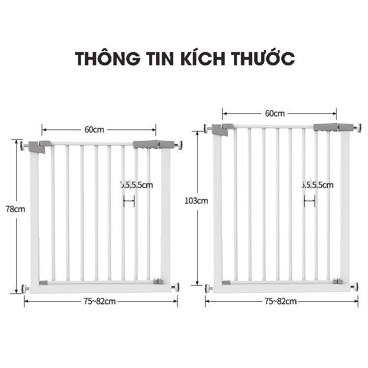 [CAO 78cm] Thanh chắn cửa, cầu thang, nhà bếp có khóa tự động dành cho bé, thanh dày, lắp đặt không cần khoan tường