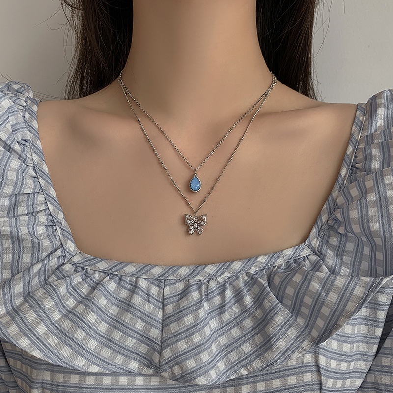 Set 2 Vòng cổ Mặt Bướm Đính Đá Thời Trang