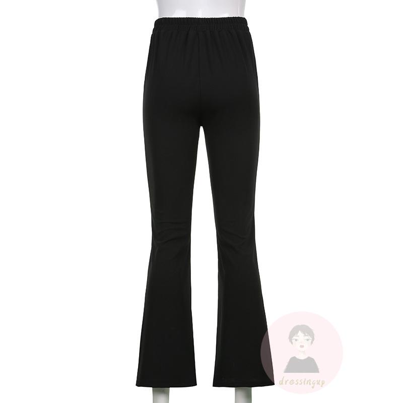 Quần Dài Ống Loe Lưng Thấp Màu Đen / Trơn Đơn Giản Size S / M / L