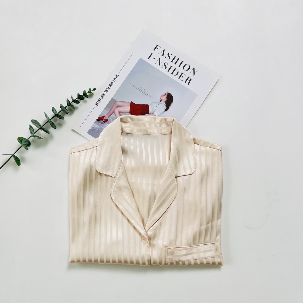 Pịjama lụa sọc tay ngắn quần dài , Đồ bộ mặc nhà nữ GHP-Garment