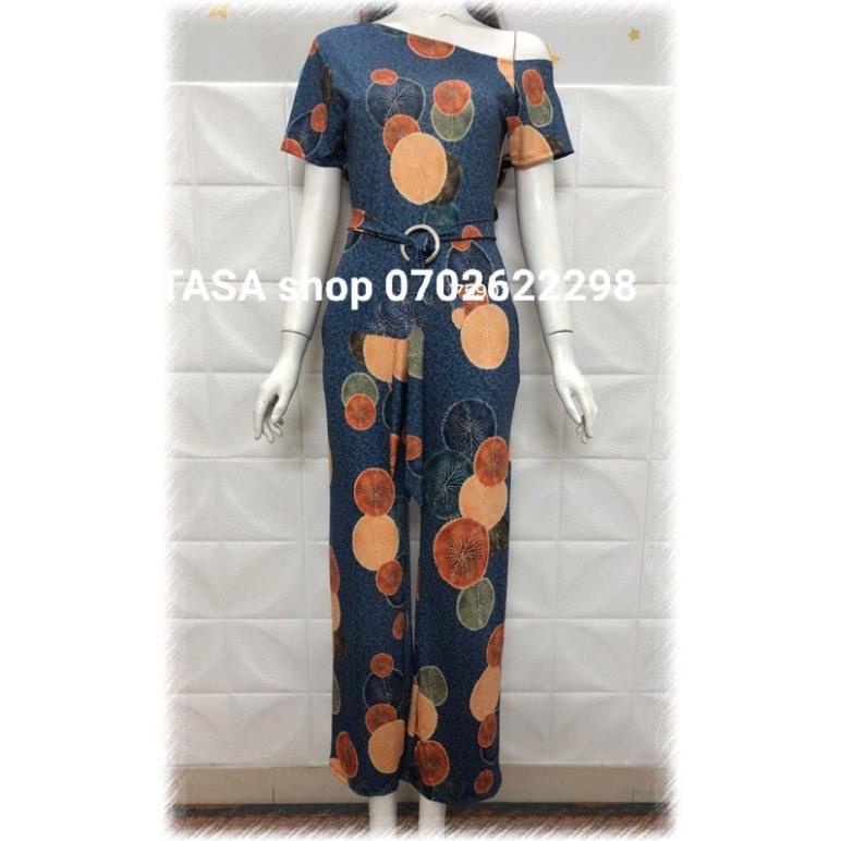 TTL-Ảnh thật (Rẻ Vô Địch) Jum dài ống rộng bẹt vai cột nơ eo có khoen họa tiết hình tròn thiết kế cao cấp