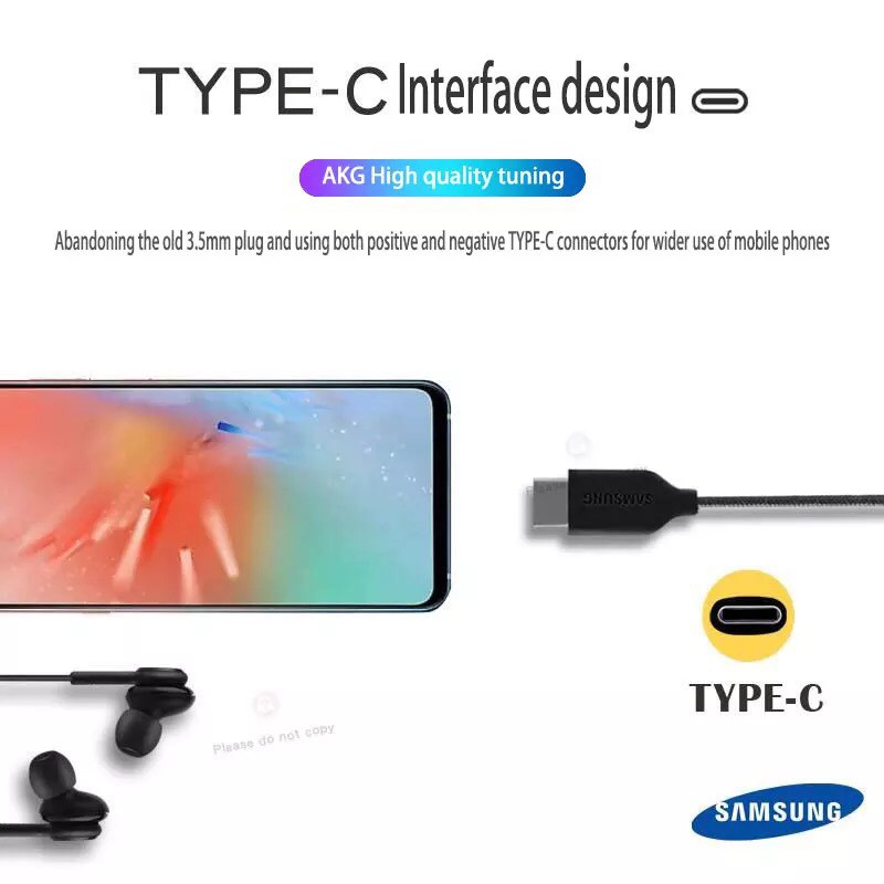 Tai Nghe Nhét Tai Samsung Note 10, Note 10 Plus, S20, S20 Plus, S20 Ultra Chân Cắm Type C Âm Bass Siêu Hay ( AKG)