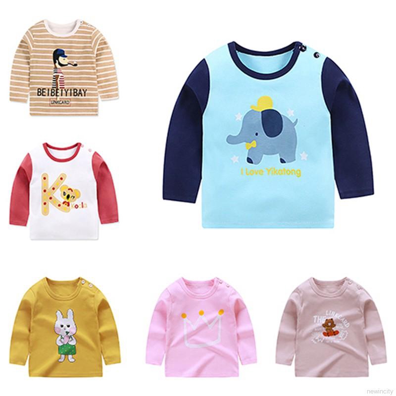 Áo thun tay dài bằng cotton với họa tiết hoạt hình dùng cho trẻ nhỏ