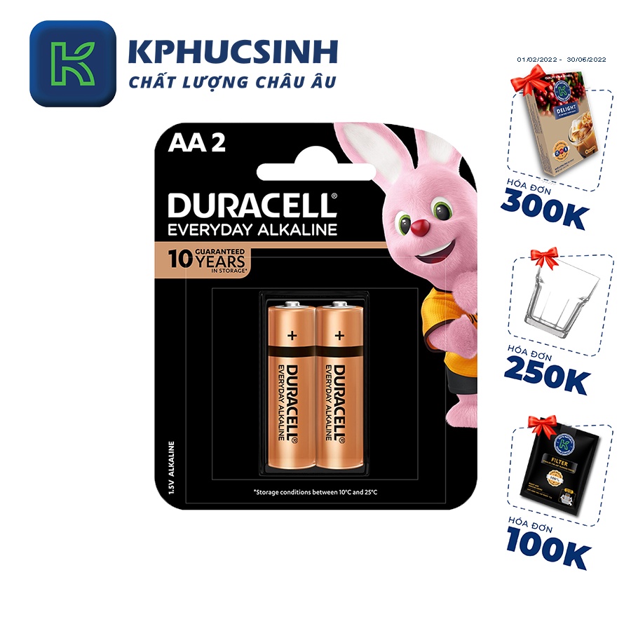 Pin Kiềm Duracell Everyday AA vỉ 2 viên KPHUCSINH - Hàng Chính Hãng