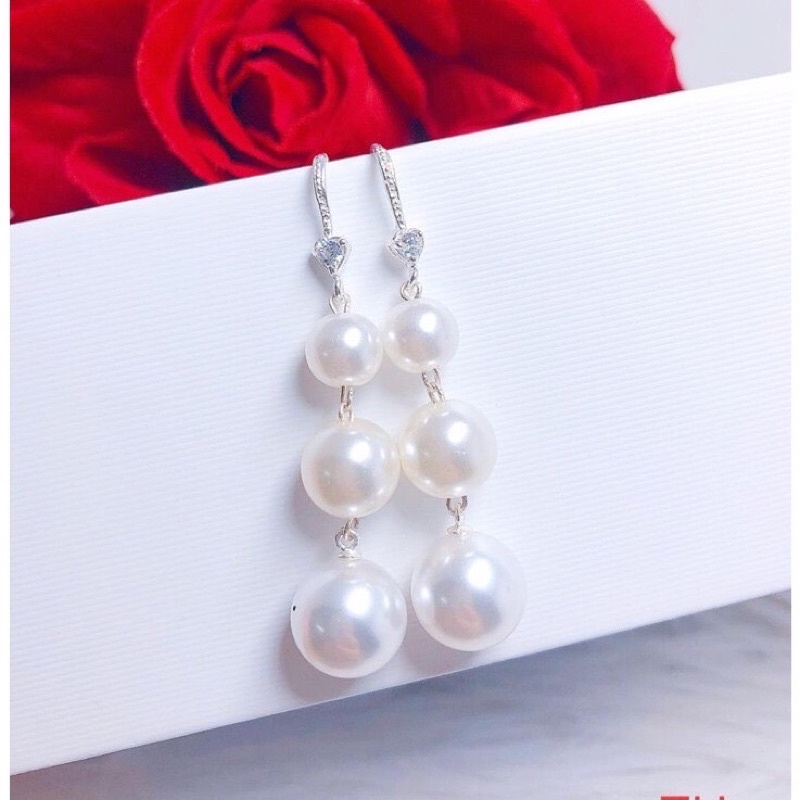 Bông tai bạc nữ gắn hạt trai nhiều tầng sang chảnh - Kho sỉ bạc Nhất Linh