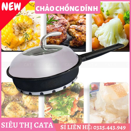 TFFP-509-24Chảo chống dính đáy từ nhôm nguyên khối, đáy dày 3 lớp, có vung đậy - Bắt từ cực nhanh