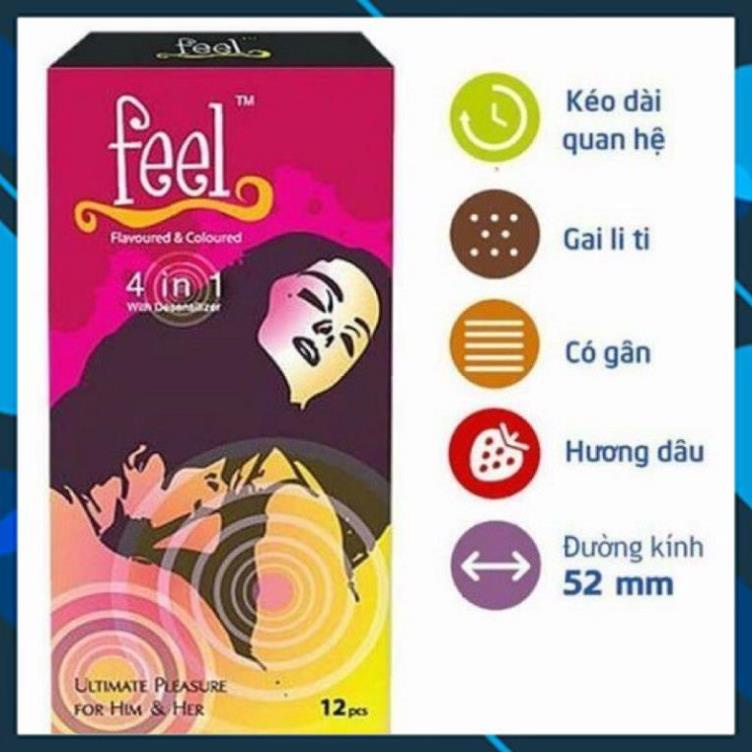 Bao Cao Su Feel 4IN1 Bi Gai  Kéo Dài Thời Gian Quan Hệ - Hộp 12Bcs