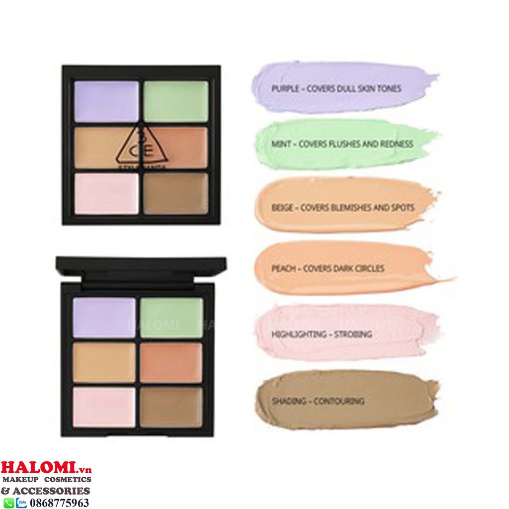 Che Khuyết Điểm 3CE 6 Ô Face Tuning Concealer Palette Chính Hãng HALOMI