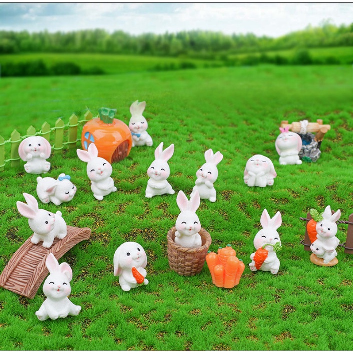 Decor bàn học thỏ con dễ thương trang trí chậu cây terrarium