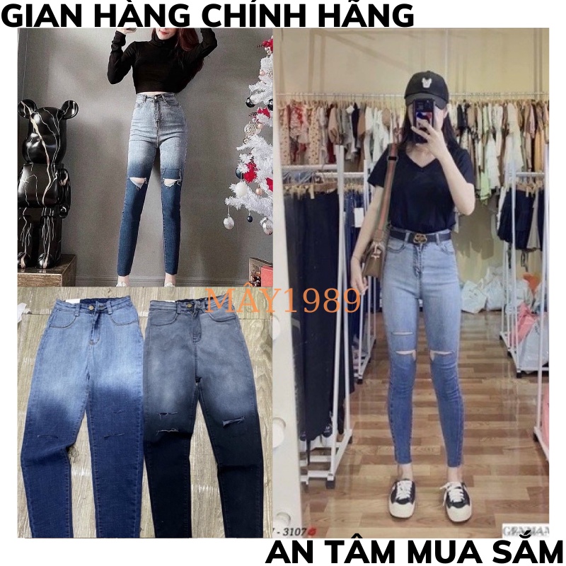 Quần jeans loang ôm giãn cắt rách gối cá tính về 2 mầu siêu xinh co dãn thoải mái MÂY_1989