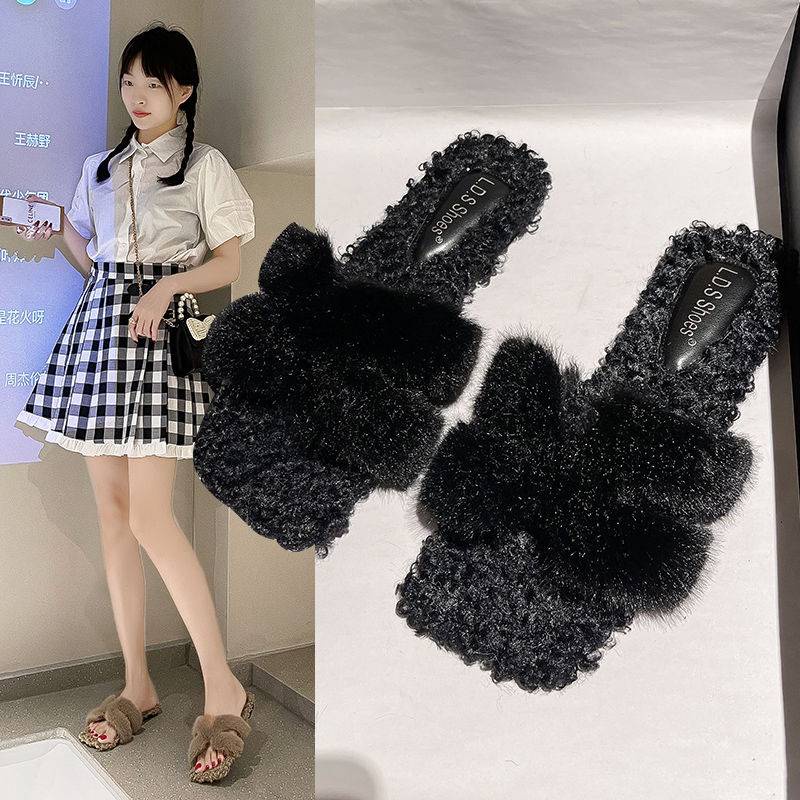 Dép Lông Xù Mềm Mại Xinh Xắn Dễ Phối Đồ Kiểu Hàn Quốc