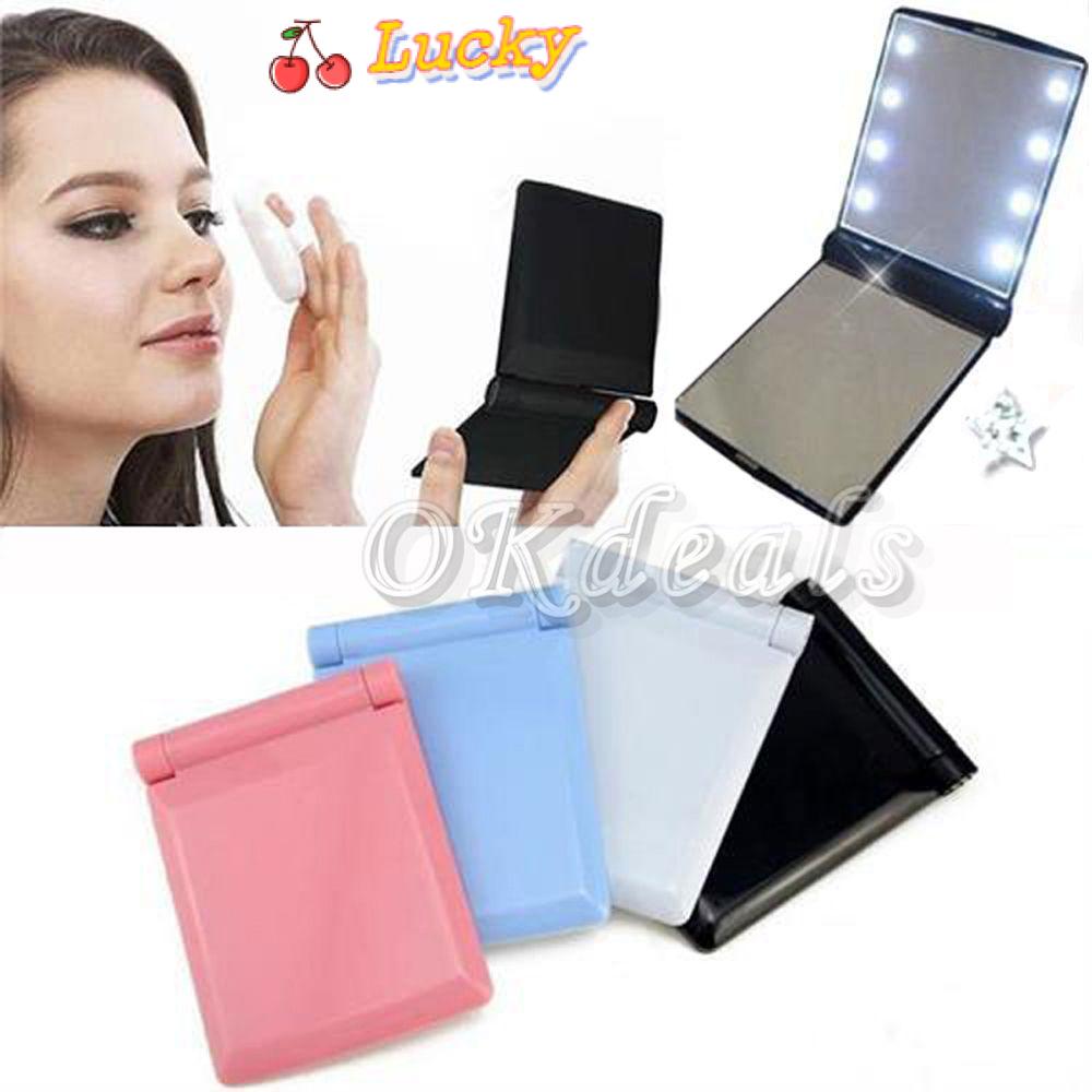 LUCKY HOT Make Up Mirror Fashion Folding with 8 LED Lights Beauty Portable Pocket Compact Cosmetic/Multicolor