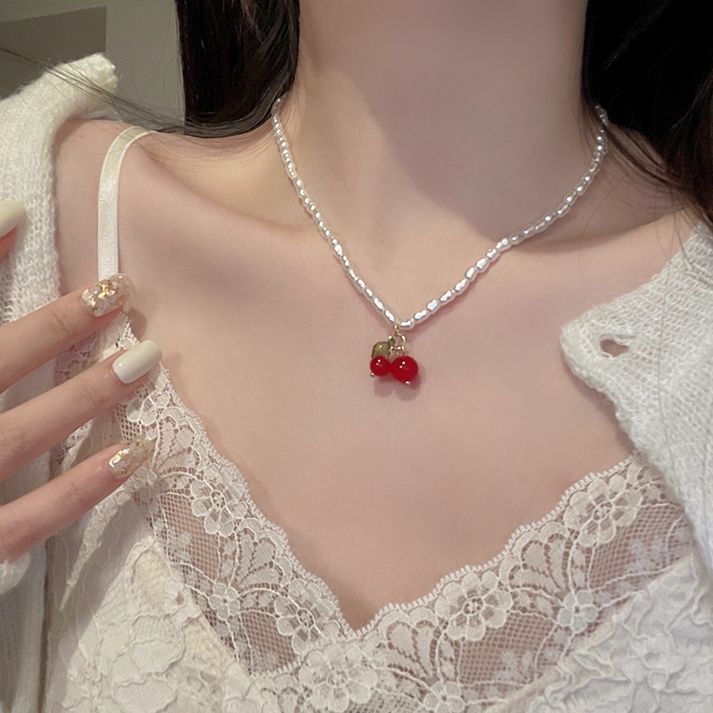 Vòng cổ Hình Quả Cherry Đính Ngọc Trai Sang Trọng Ngọt Ngào Thời Trang Cho Nữ