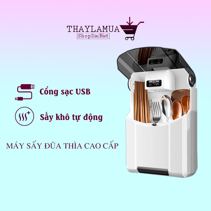 Máy sấy đũa thìa khử khuẩn sấy khô tiệt trùng dán tường có sạc USB tiện dụng