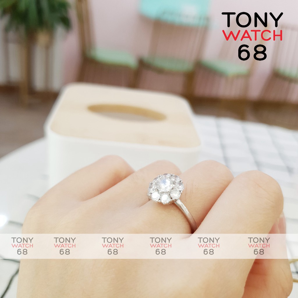 Nhẫn nữ bạc ta 925 bông hoa đính đá xoay freesize sang trọng quý phái kiểu dáng Hàn Quốc chính hãng Tony Watch