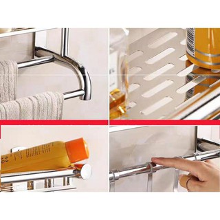 Giá Treo Khăn Nhà Tắm 2 Tầng, Kệ Nhà Tắm INOX 304 Dán Tường Không Cần Khoan Đục