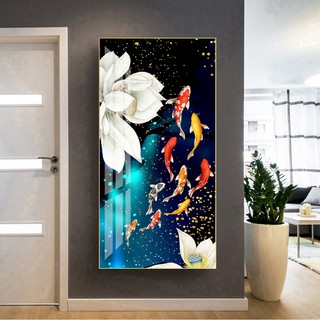 Tranh Cửu Ngư Quần Hội Cá Koi chất liệu bóng kiếng hoặc kim sa BK_0128