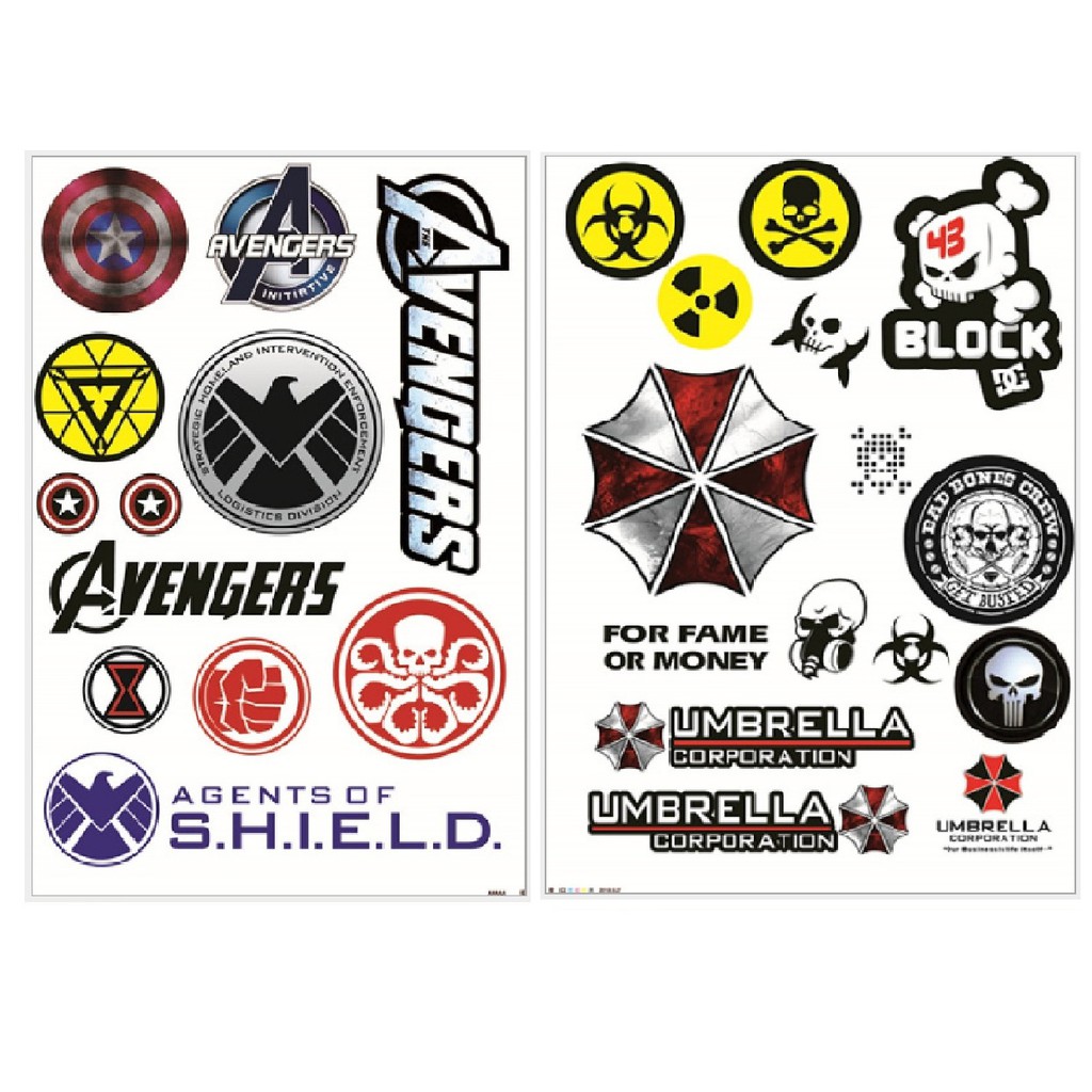 Decal logo Avengers, Umbrella dán trang trí xe ô tô, xe máy, laptop