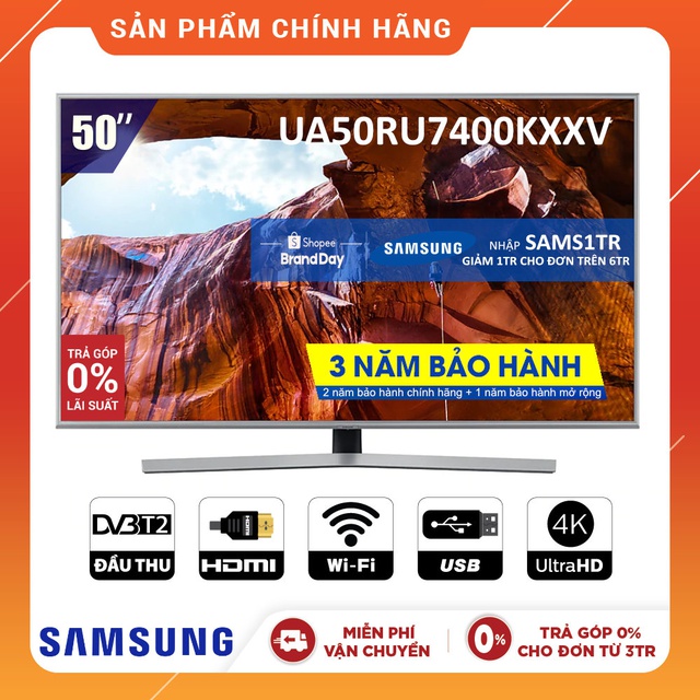 [Nhập SAMS1TR Giảm 1TR] Smart Tivi Samsung 4K 50 inch UA50RU7400KXXV