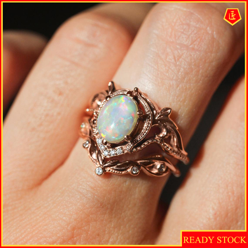 Nhẫn Mạ Vàng Hồng 18k Đính Đá Opal Sang Trọng Cho Nữ