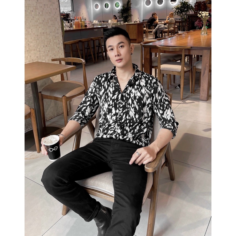 áo sơ mi lụa họa tiết dài tay form rộng S7