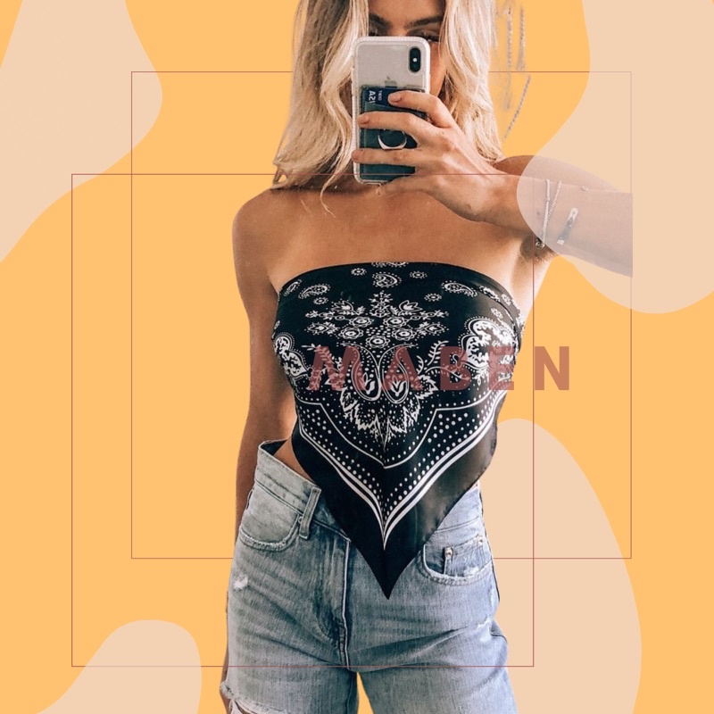 Khăn turban lụa vuông choàng cổ bandana quấn áo yếm - Maben