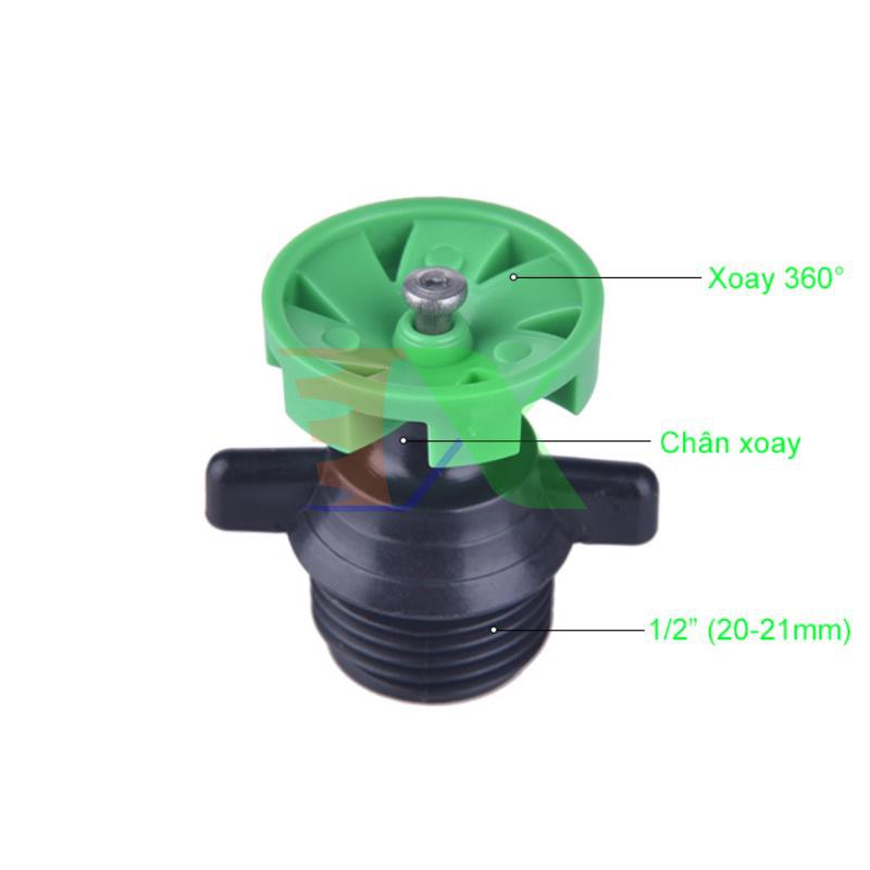 Đầu tưới xoay 360° phun mưa TM-127A, Tưới xòe chân ren 1/2&quot; 21 mm