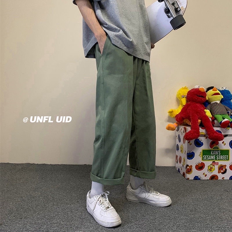 QUẦN KAKI ỐNG RỘNG 2MÀU -DÁNG SUÔNG PHONG CÁCH HÀN QUỐC-THỜI TRANG UNISEX-có size Nam Nữ dể phối đồ màu rêu,trắng