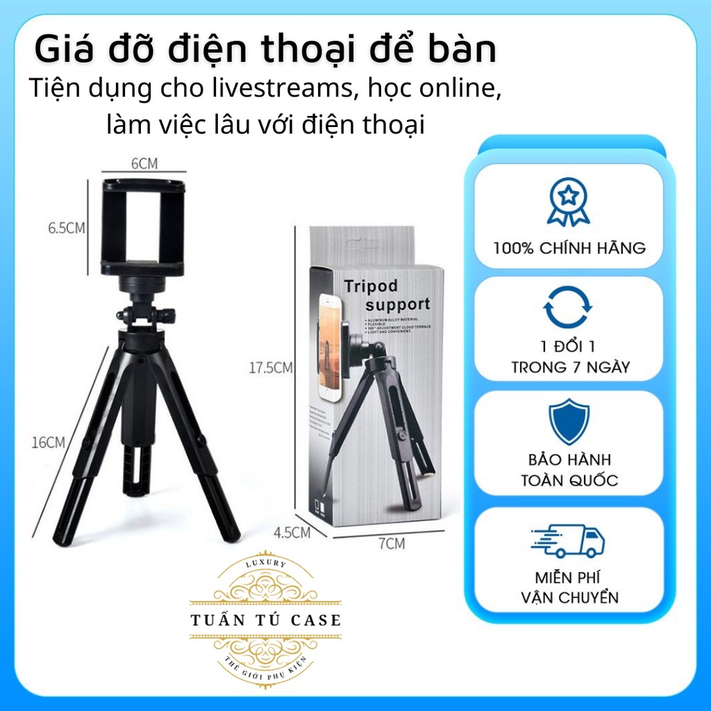 Tripod kèm kẹp điện thoại đa năng 2 trong 1 thỏa mái chụp ảnh, livestream, quay video, xoay nhiều góc độ tiện lợi