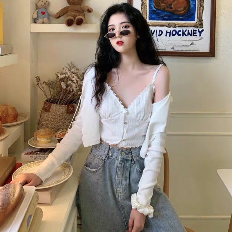 ÁO HAI DÂY ĐÍNH CÚC ĐƠN GIẢN