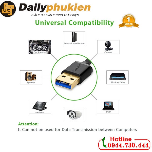 Dây USB 3.0 2 đầu đực1m UGREEN 10370 dailyphukien