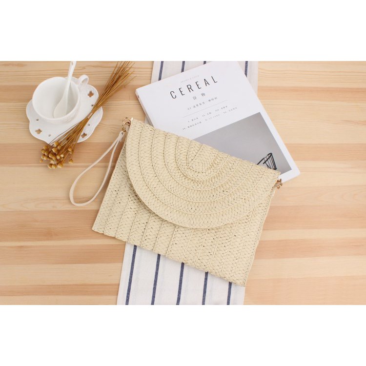 [NowShip - Giao Ngay] Túi Cói Boho Vintage Đeo Vai, Đeo Chéo Hình Vuông Chữ Nhật Dây Da Màu Nâu Be Trơn