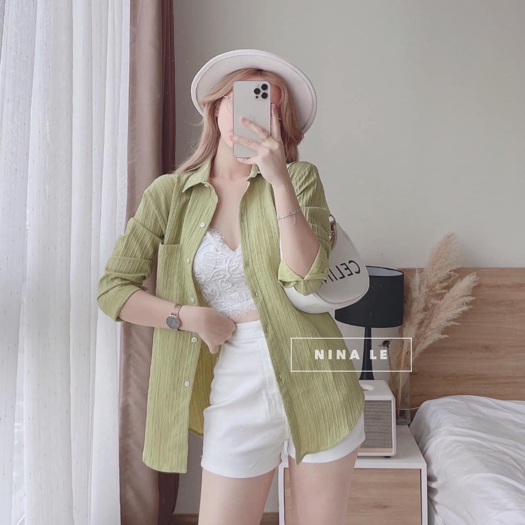 Áo sơ mi vân sọc nổi mềm xinh 5 màu