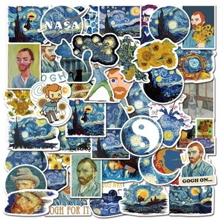 Bộ Sticker Van Googh, tranh đêm đầy sao chống thấm nước trang trí mũ bảo hiểm, đàn, guitar, ukulele, điện thoại laptop