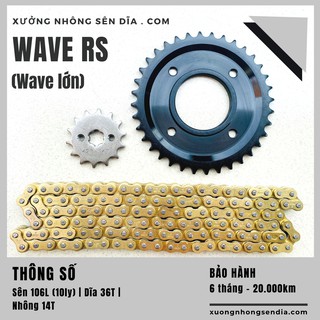 Nhông sên dĩa wave 110, wave rs, wave rsx dĩa đen sên vàng
