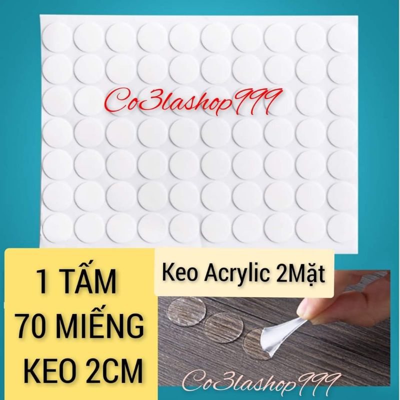1 tấm có 70 miếng keo acrylic 2 mặt mini, dán cố định poster, chậu cây, đồ dùng.