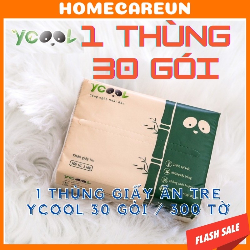 Giấy ăn gấu trúc khăn giấy tre YCOOL 1 thùng 30 gói 300 tờ và 4 lớp 260 tờ 🐼🐼🐼