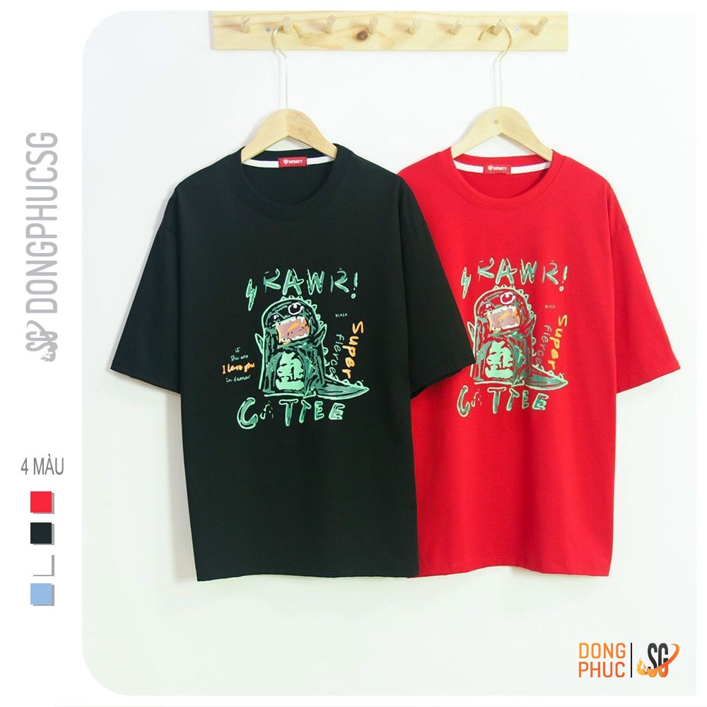 Áo thun tay lỡ unisex form rộng nam nữ ulzzang mẫu khủng long Cattee chất thun dày dặn TL03