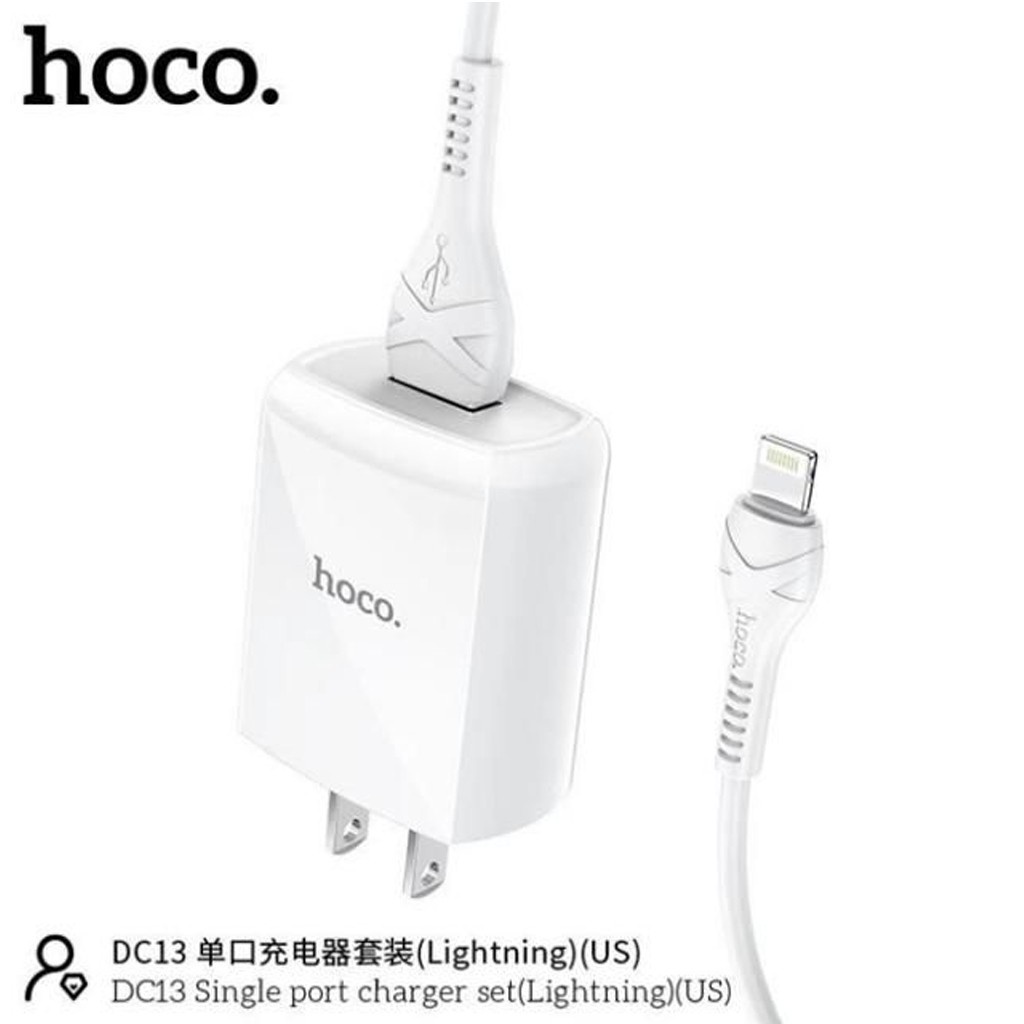 Combo củ kèm dây sạc Hoco DC13 USB USB dùng cho IP7/8/10/11/12, sạc nhanh 2.4A,  chân cắm dẹt tiêu chuẩn US